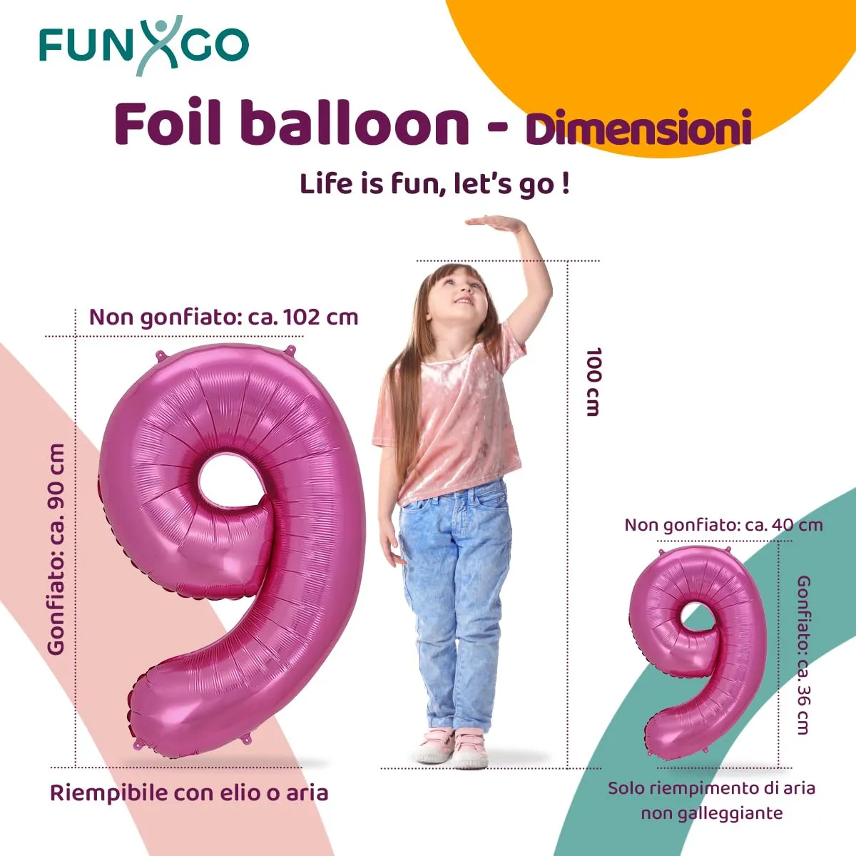 FUNXGO Palloncino Numero 9 Rosa - immagine 2
