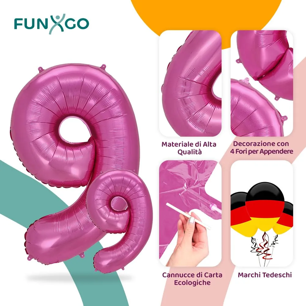 FUNXGO Palloncino Numero 9 Rosa - immagine 3