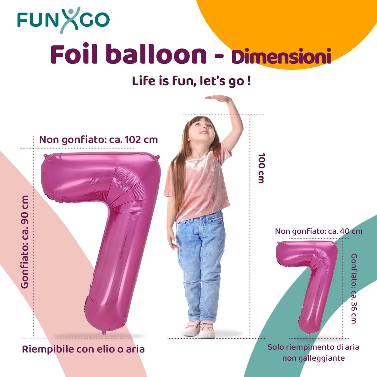 FUNXGO Palloncino Numero 7 Rosa - immagine 2
