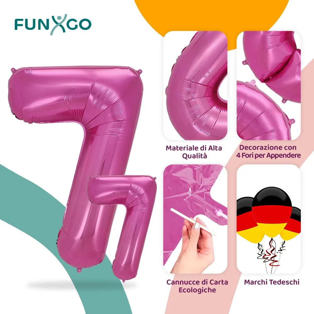 FUNXGO Palloncino Numero 7 Rosa - immagine 3