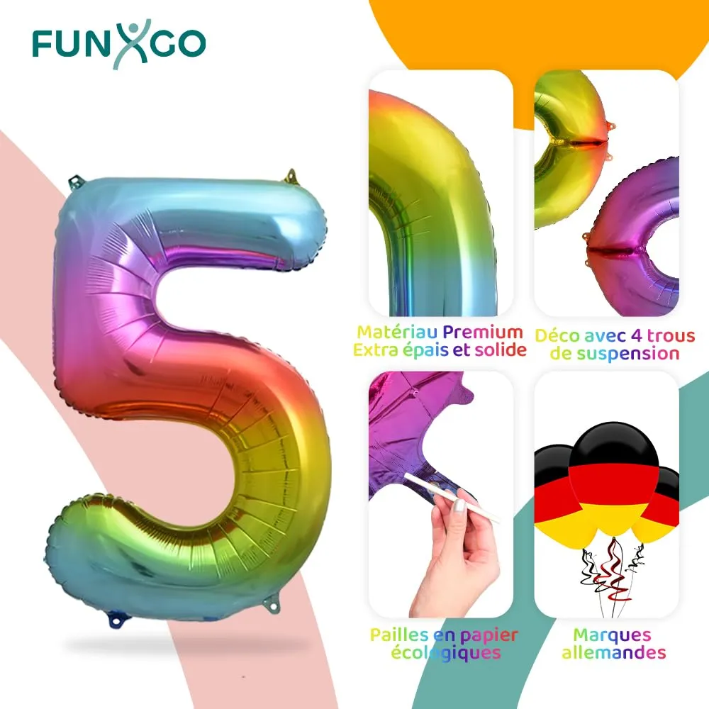 FUNXGO Palloncino Numero 5 Multicolore - immagine 3