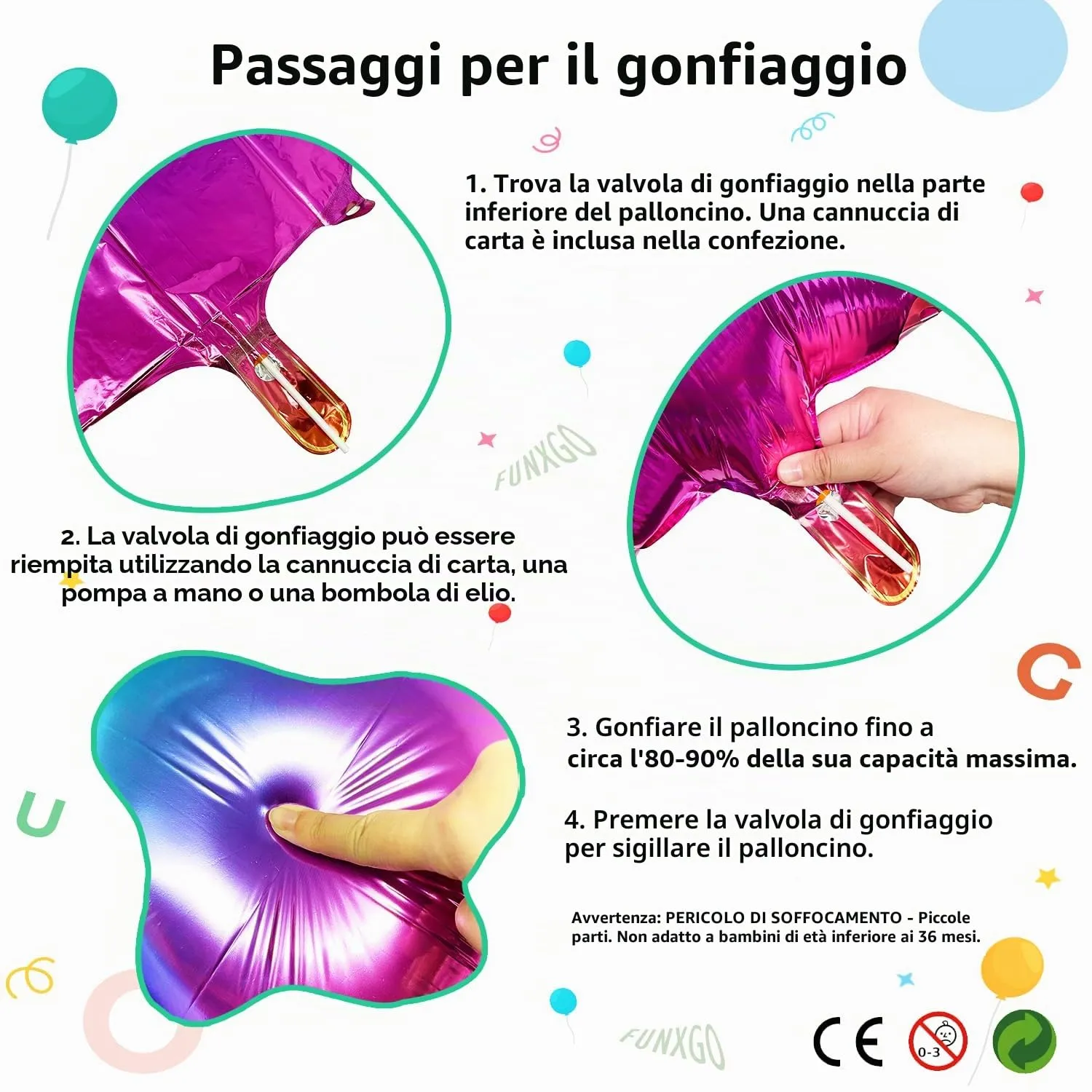 FUNXGO Palloncino Numero 5 Multicolore - immagine 7
