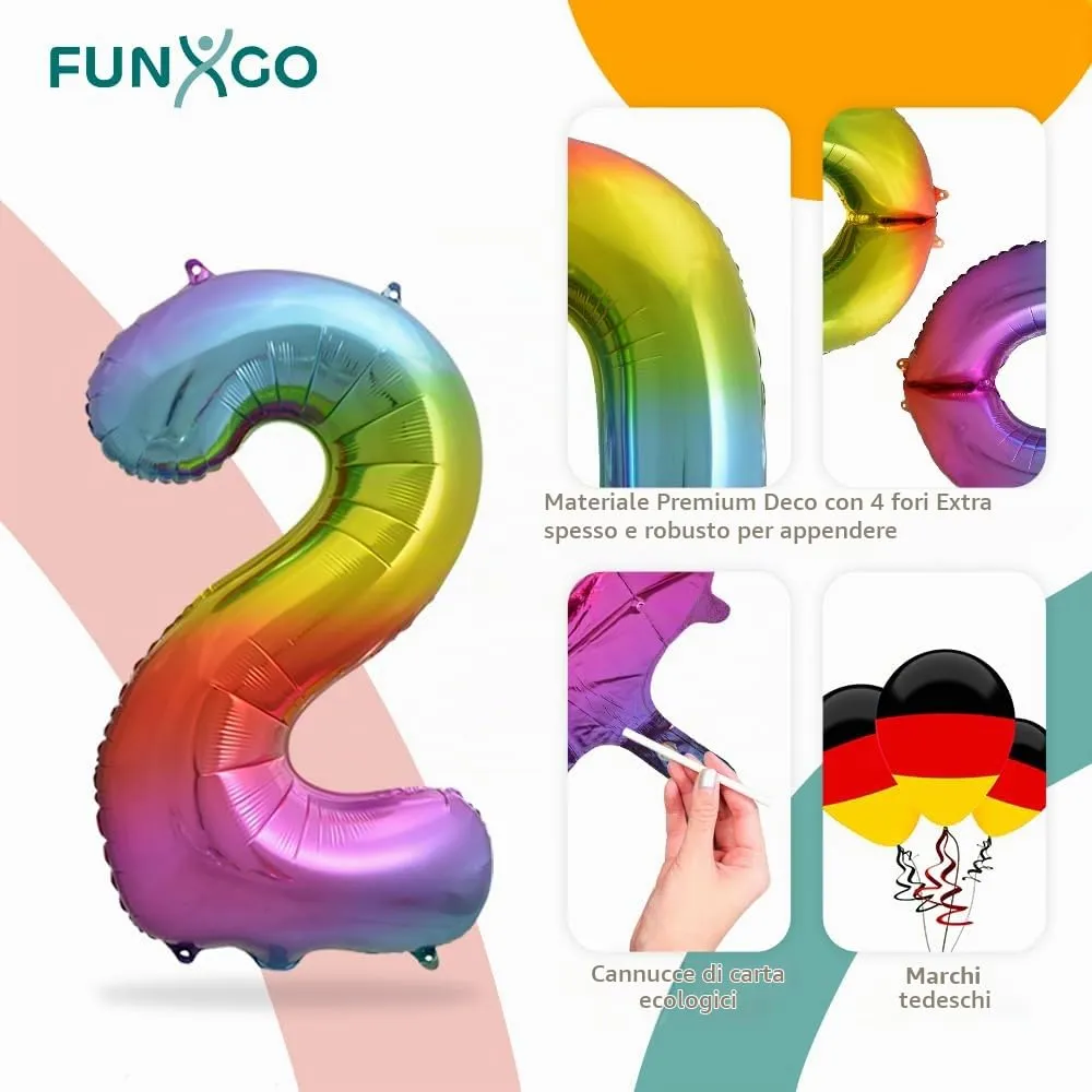 FUNXGO Palloncino Numero 2 Multicolore - immagine 3