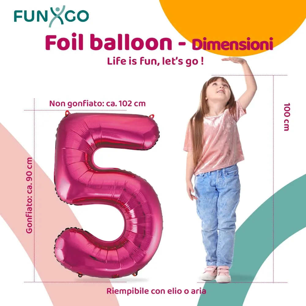 FUNXGO Palloncino in pellicola Numero 5, Rosa - immagine 2