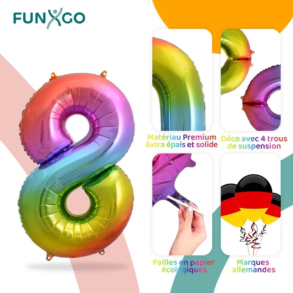 FUNXGO Palloncino Numero 8 Multicolore - immagine 3