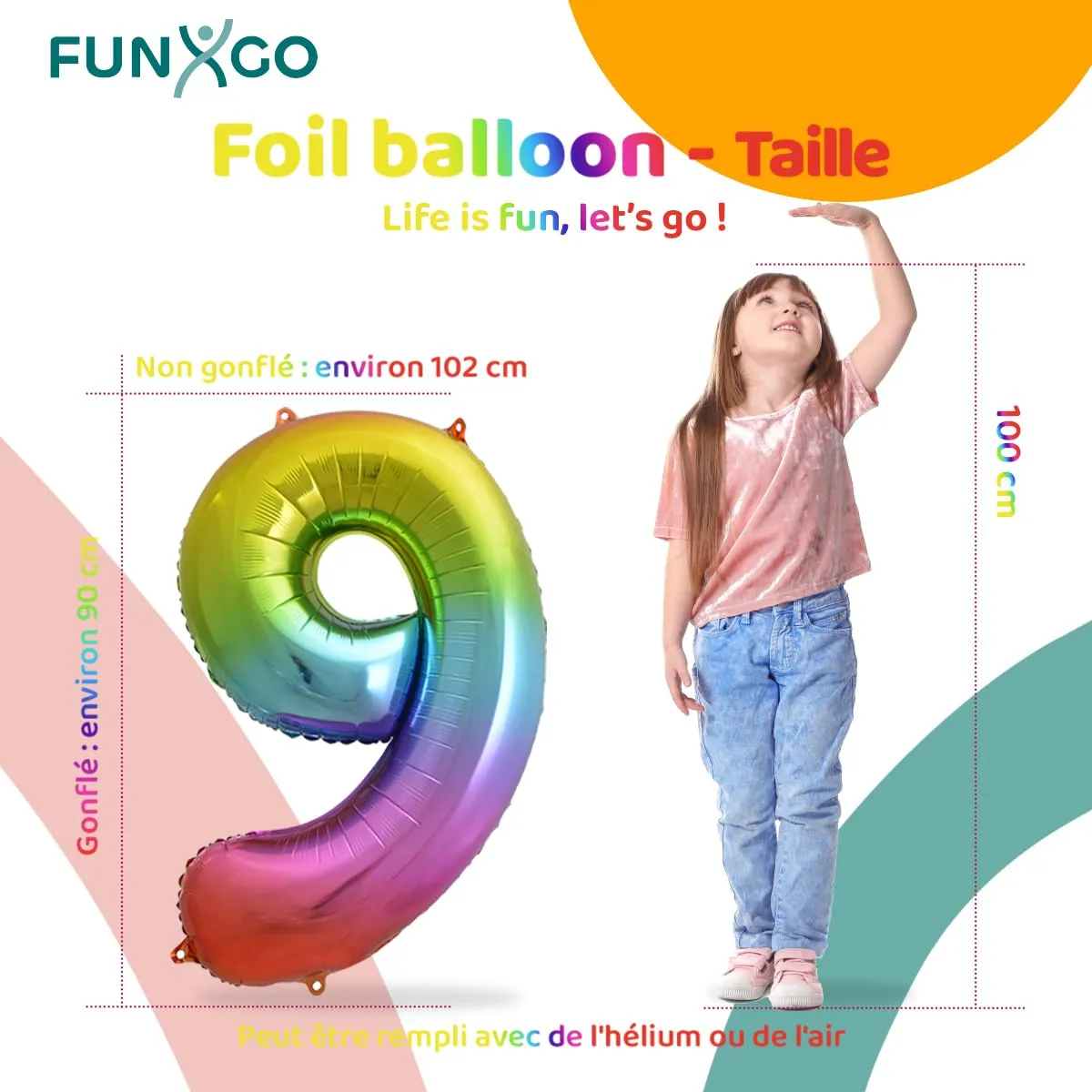FUNXGO Palloncino Numero 9 Multicolore - immagine 2
