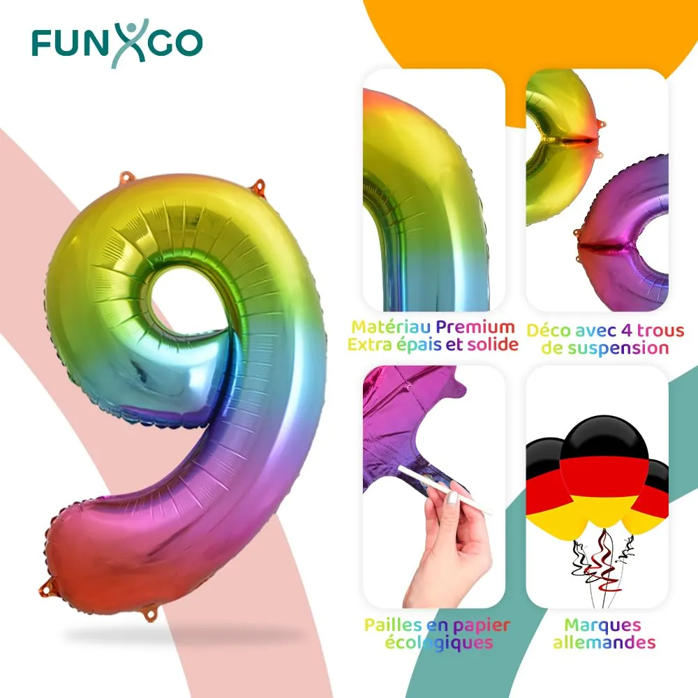 FUNXGO Palloncino Numero 9 Multicolore - immagine 3