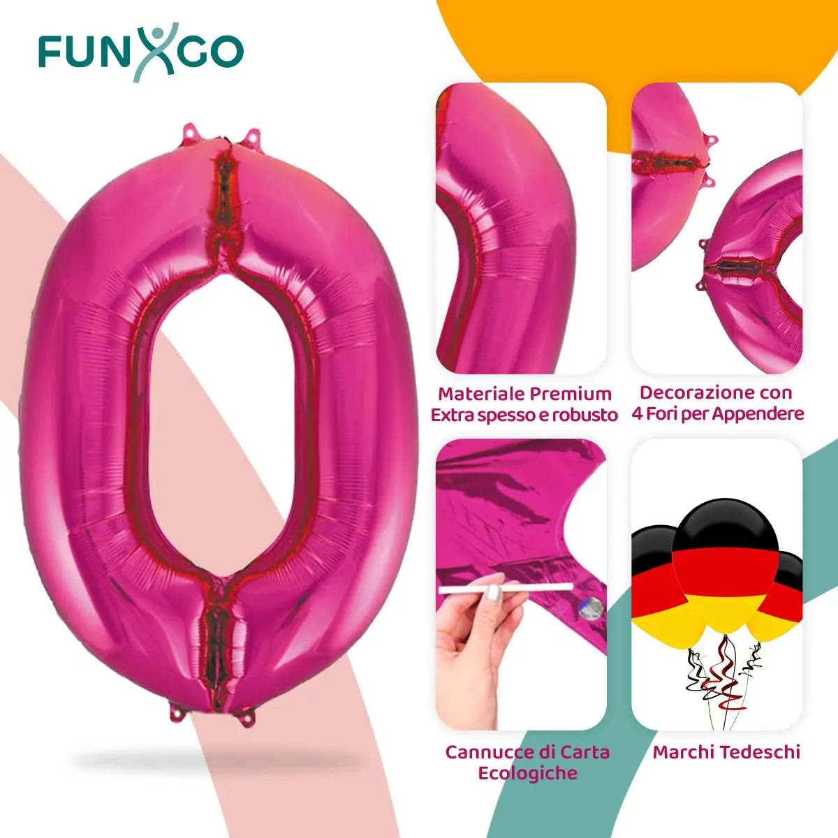 FUNXGO Palloncino Numero 0 Pink - immagine 3