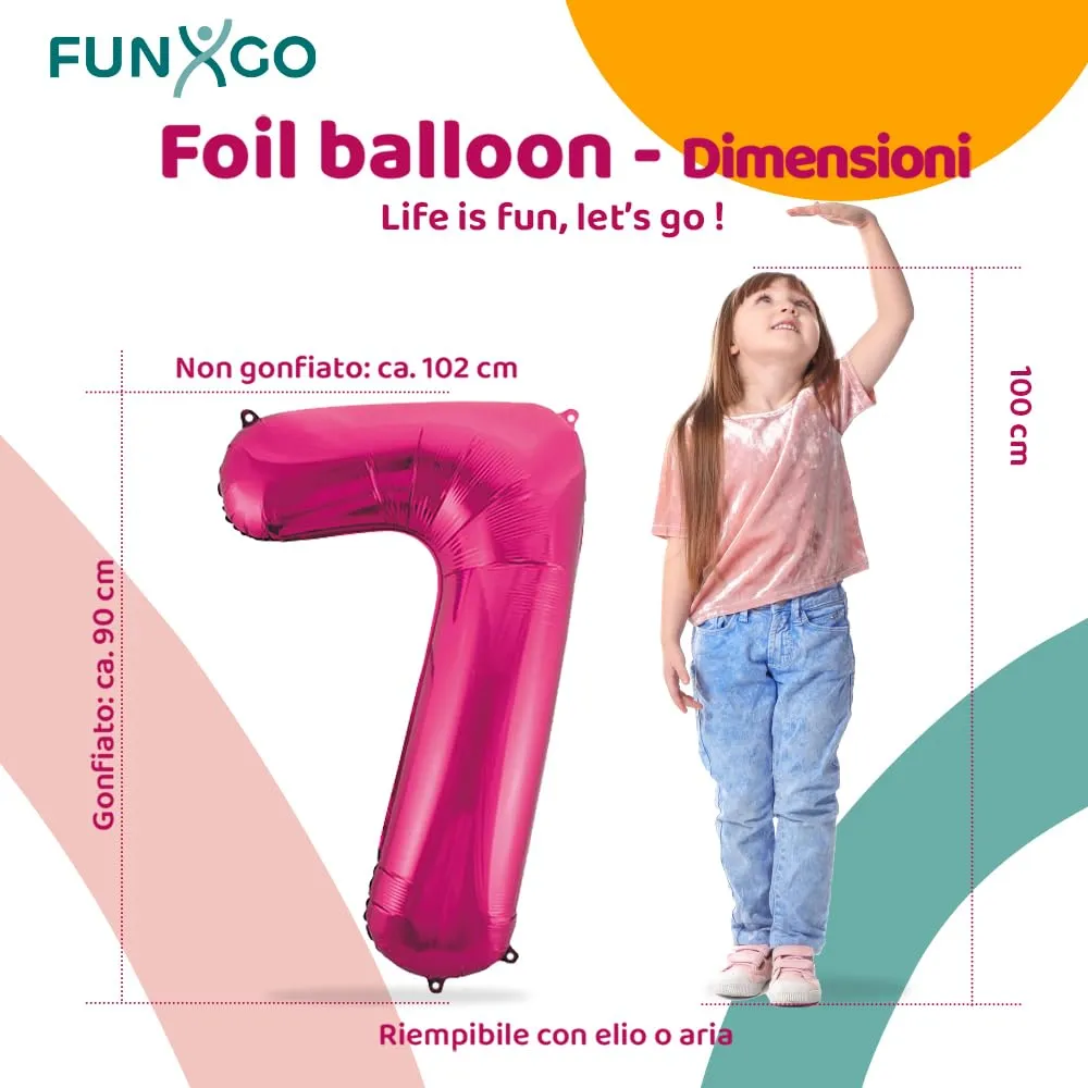 FUNXGO Palloncino in pellicola Numero 7, Rosa - immagine 2