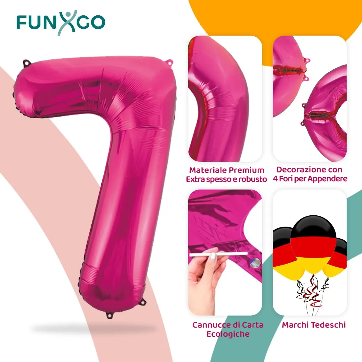 FUNXGO Palloncino in pellicola Numero 7, Rosa - immagine 3