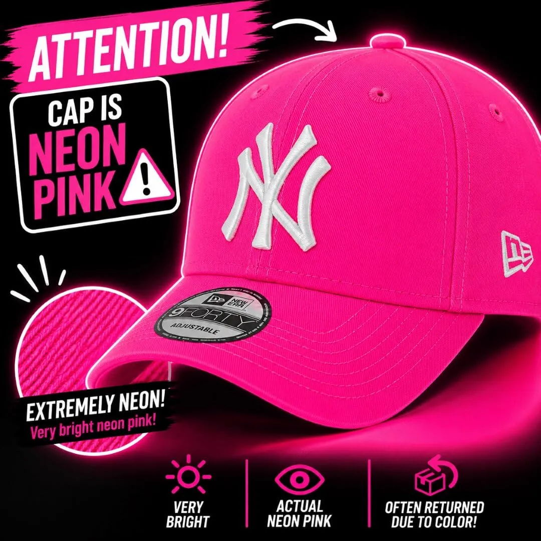 New Era York Yankees MLB 9FORTY Adjustable Cap - Neon Pink, One Size - immagine 2