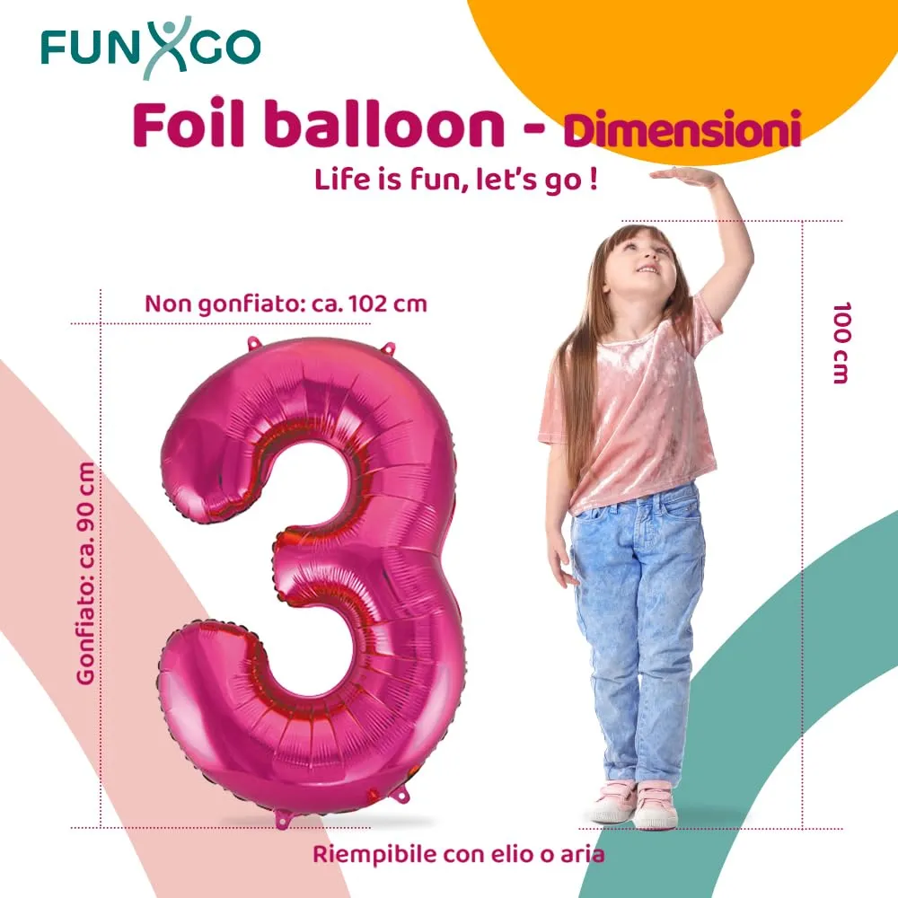 FUNXGO Palloncino in pellicola numero 3, rosa - immagine 2