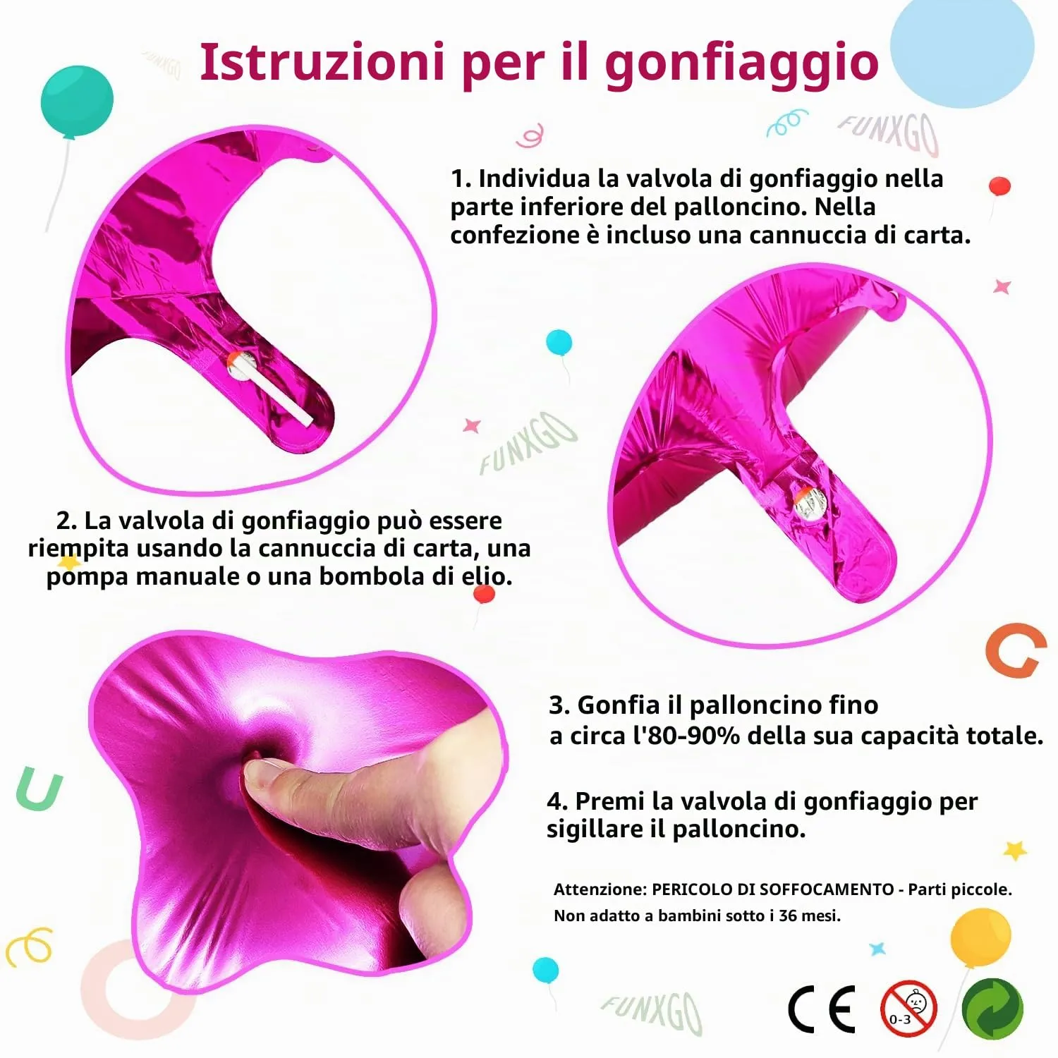 FUNXGO Palloncino in pellicola numero 3, rosa - immagine 6