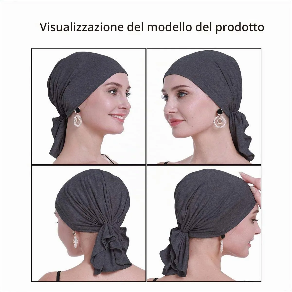 osvyo Copricapo in bambù per chemioterapia da donna, Turbante Grigio Flecking Scuro, Taglia unica - immagine 2