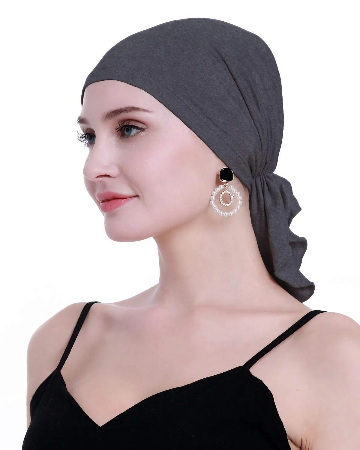 osvyo Copricapo in bambù per chemioterapia da donna, Turbante Grigio Flecking Scuro, Taglia unica - immagine 5