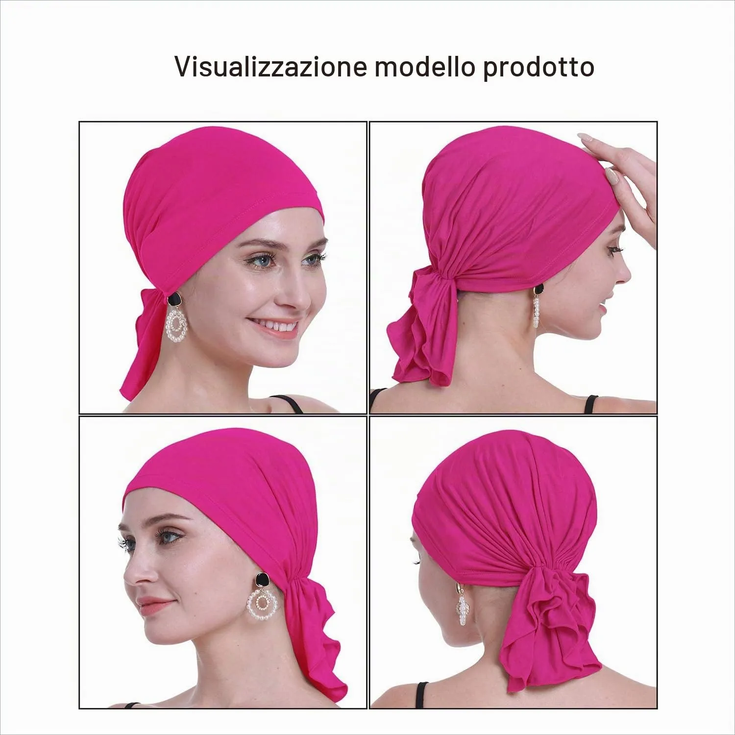 osvyo Copricapo in bambù per chemioterapia da donna, Turbante Rosa di Bamboo Rossa, Taglia unica - immagine 2