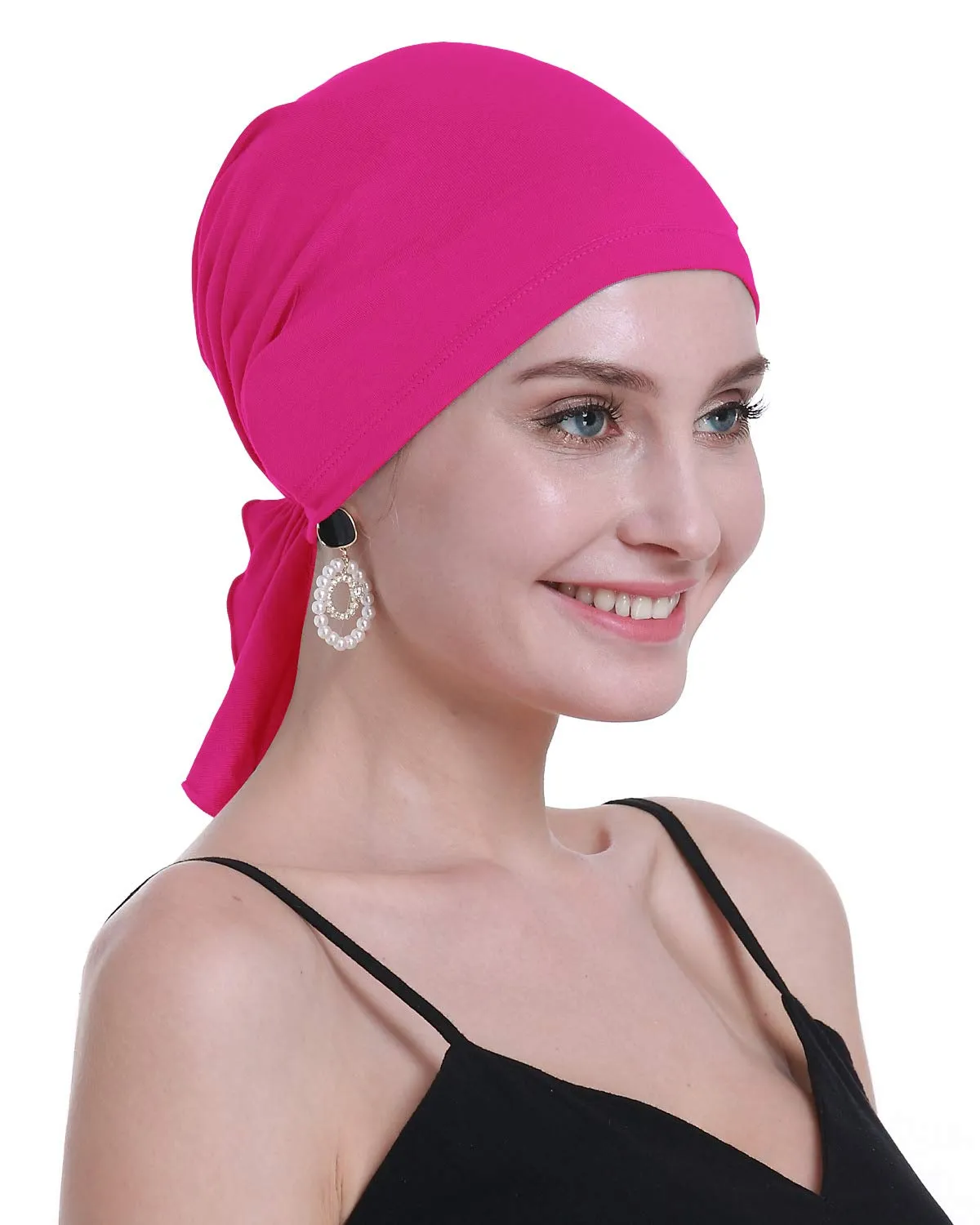 osvyo Copricapo in bambù per chemioterapia da donna, Turbante Rosa di Bamboo Rossa, Taglia unica - immagine 5