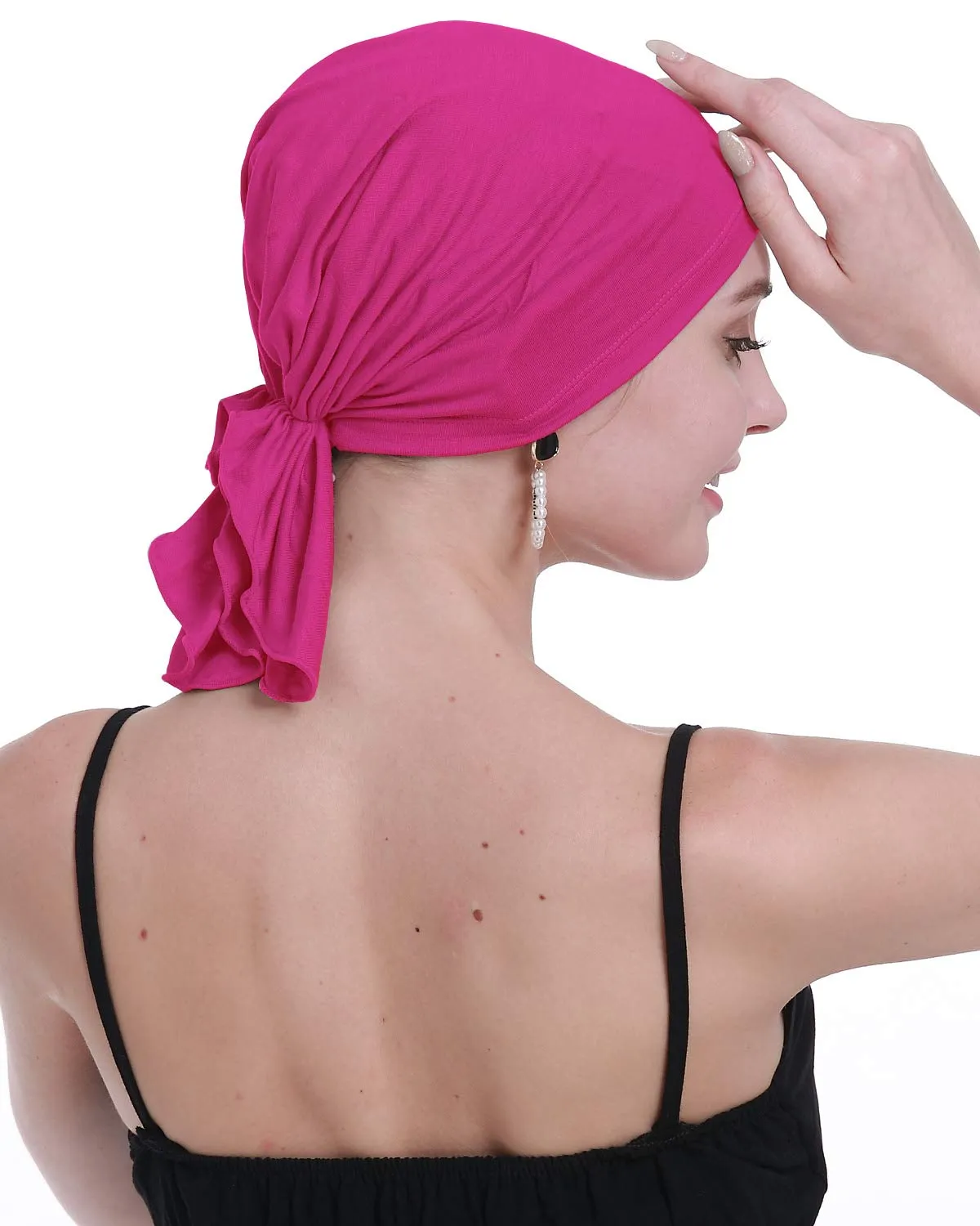osvyo Copricapo in bambù per chemioterapia da donna, Turbante Rosa di Bamboo Rossa, Taglia unica - immagine 6