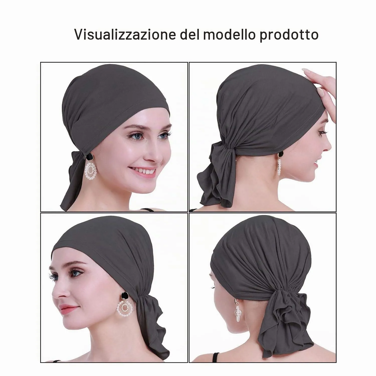 osvyo Copricapo in bambù per chemioterapia da donna, turbante per perdita di capelli, Grigio Scuro, Taglia unica - immagine 2