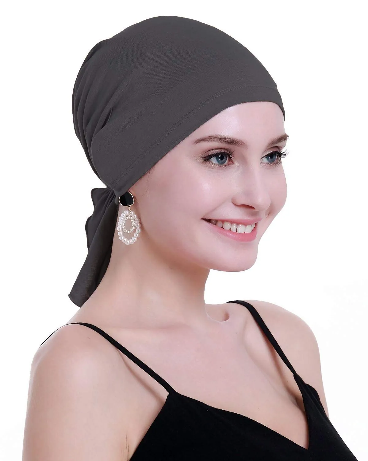 osvyo Copricapo in bambù per chemioterapia da donna, turbante per perdita di capelli, Grigio Scuro, Taglia unica - immagine 5