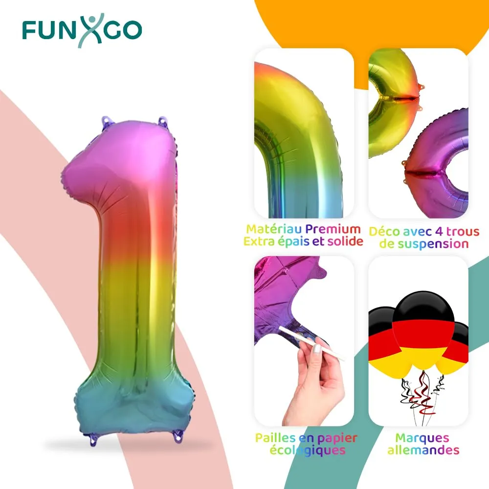 FUNXGO Palloncino Numero 1 Multicolore - immagine 3