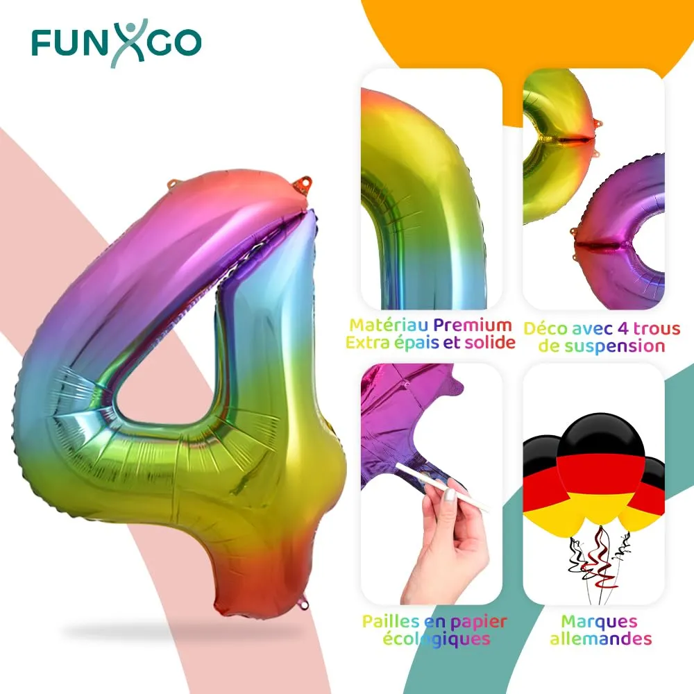 FUNXGO Palloncino Numero 4 Multicolore - immagine 3