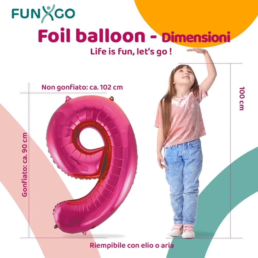 FUNXGO Palloncino Numero 9 Pink - immagine 2