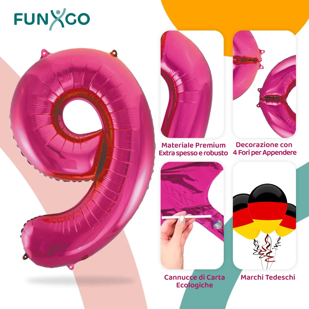 FUNXGO Palloncino Numero 9 Pink - immagine 3