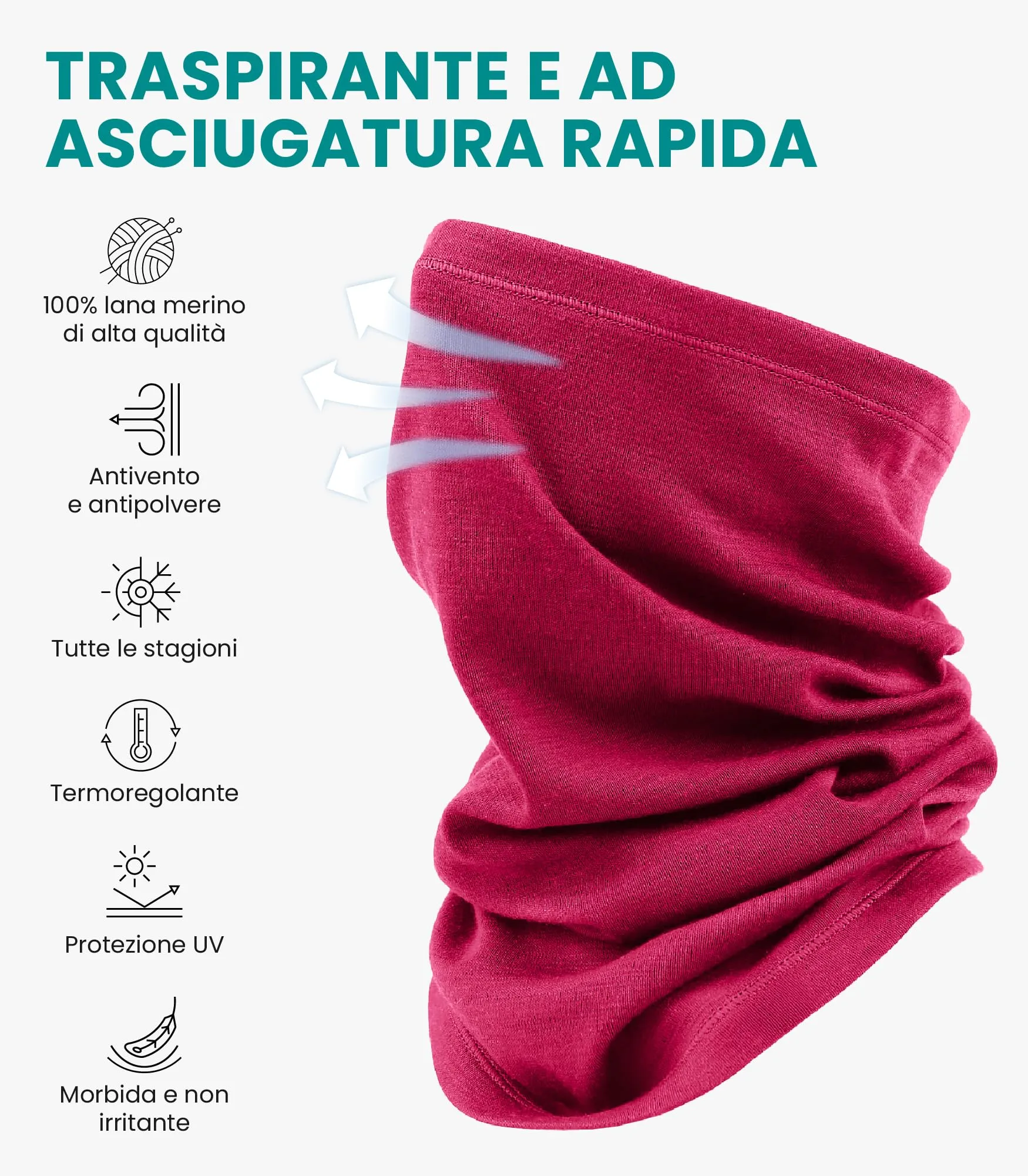 Merino.tech Scaldacollo Lana Merino - Lollipop Purple - immagine 2