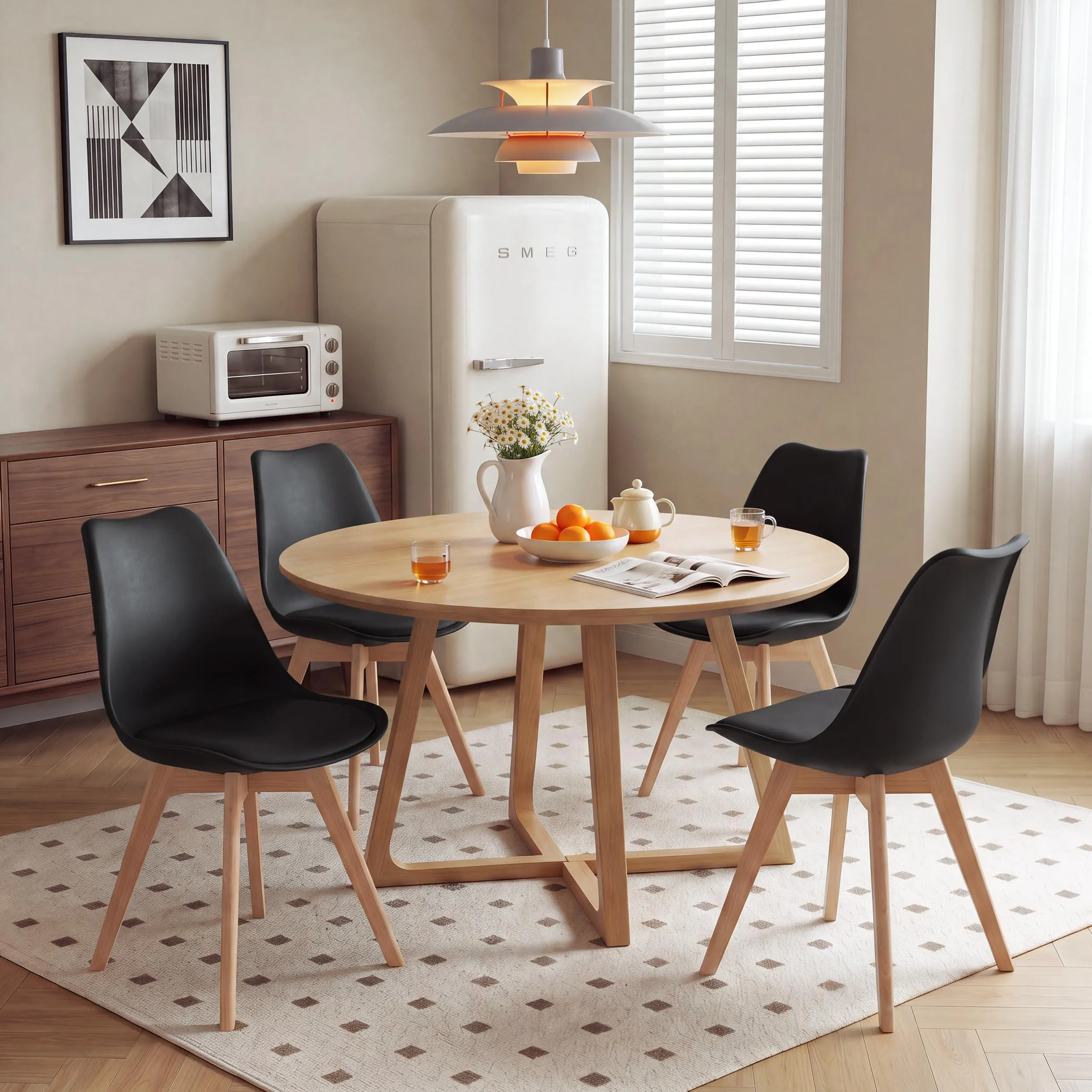 GrandCA HOME Set di 4 Sedie Sala da Pranzo in Legno Massello di Faggio, Nero - immagine 2
