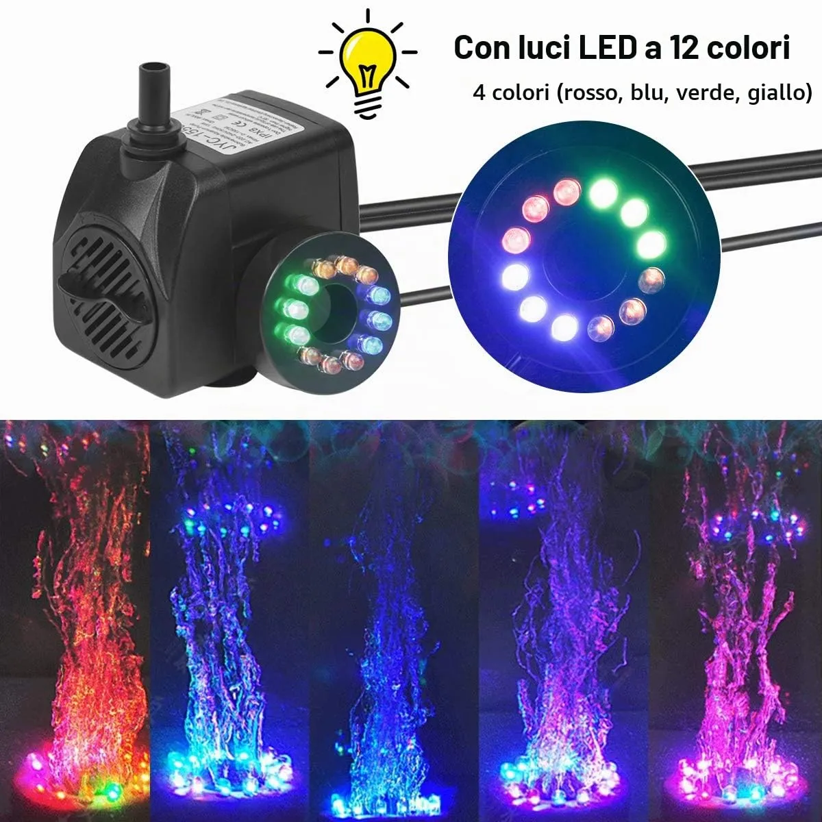 Flintronic Mini Pompa Acqua Sommergibile 15W 800L/H con Luci LED - immagine 2