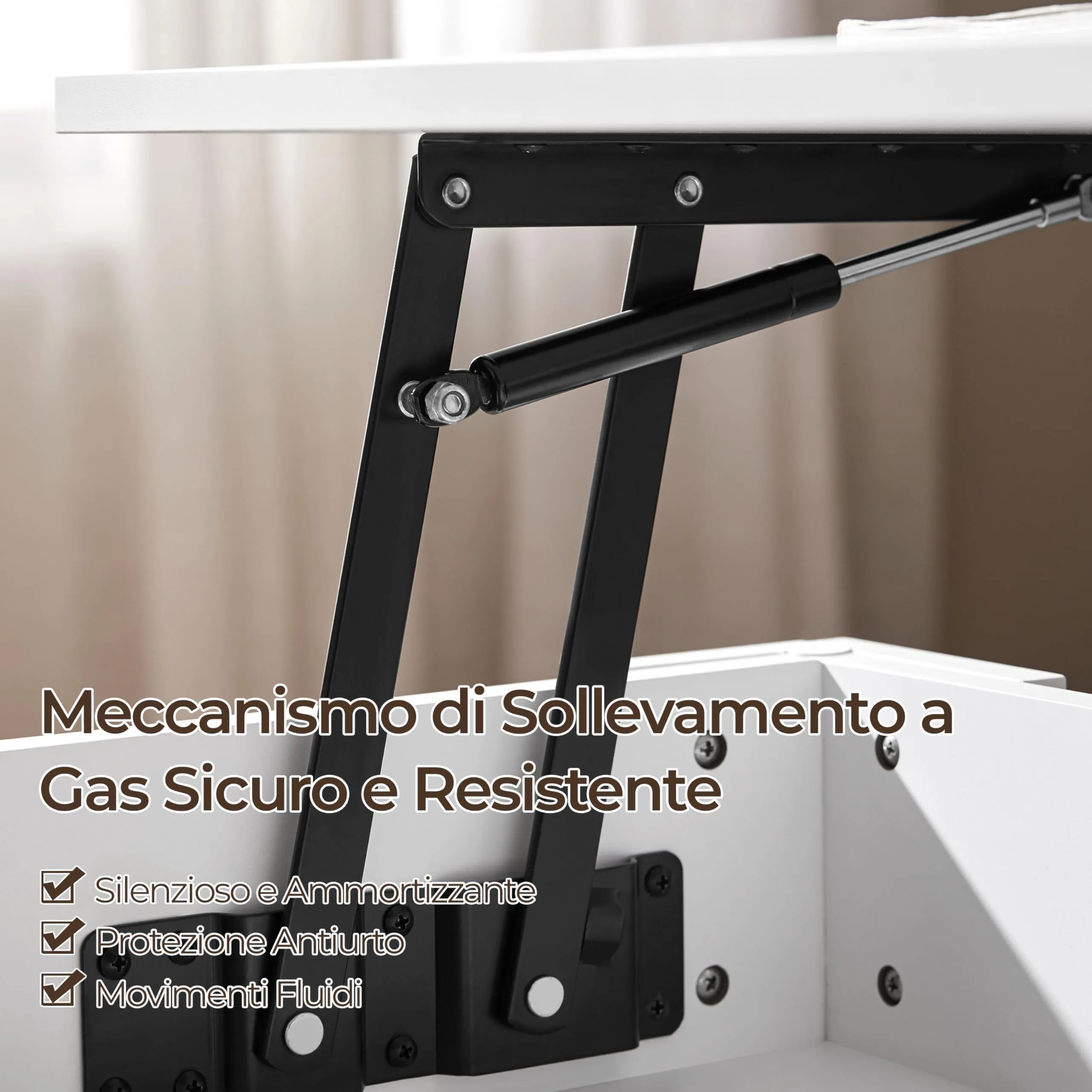 Yaheetech Tavolino da Caffè Sollevabile, 98 x 50 x 42-56 cm, Bianco - immagine 5