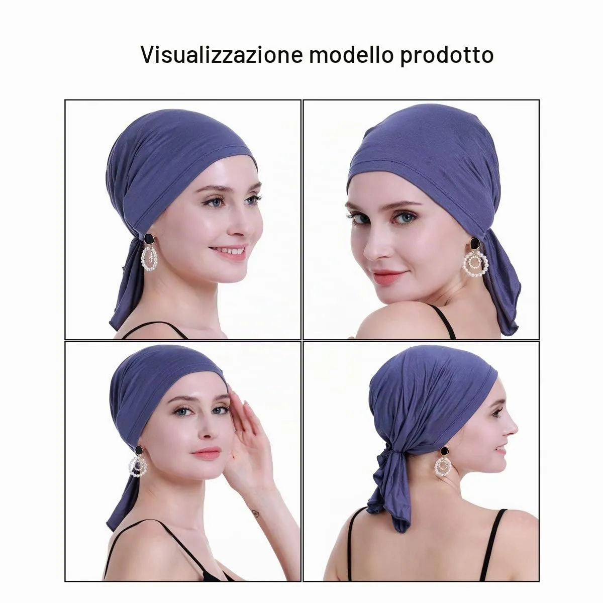 osvyo Copricapo in bambù per chemioterapia da donna, Turbante Denim Blu, Taglia unica - immagine 2