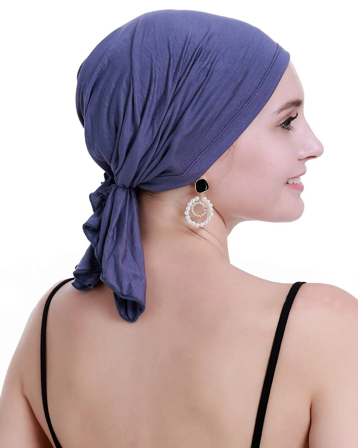 osvyo Copricapo in bambù per chemioterapia da donna, Turbante Denim Blu, Taglia unica - immagine 6
