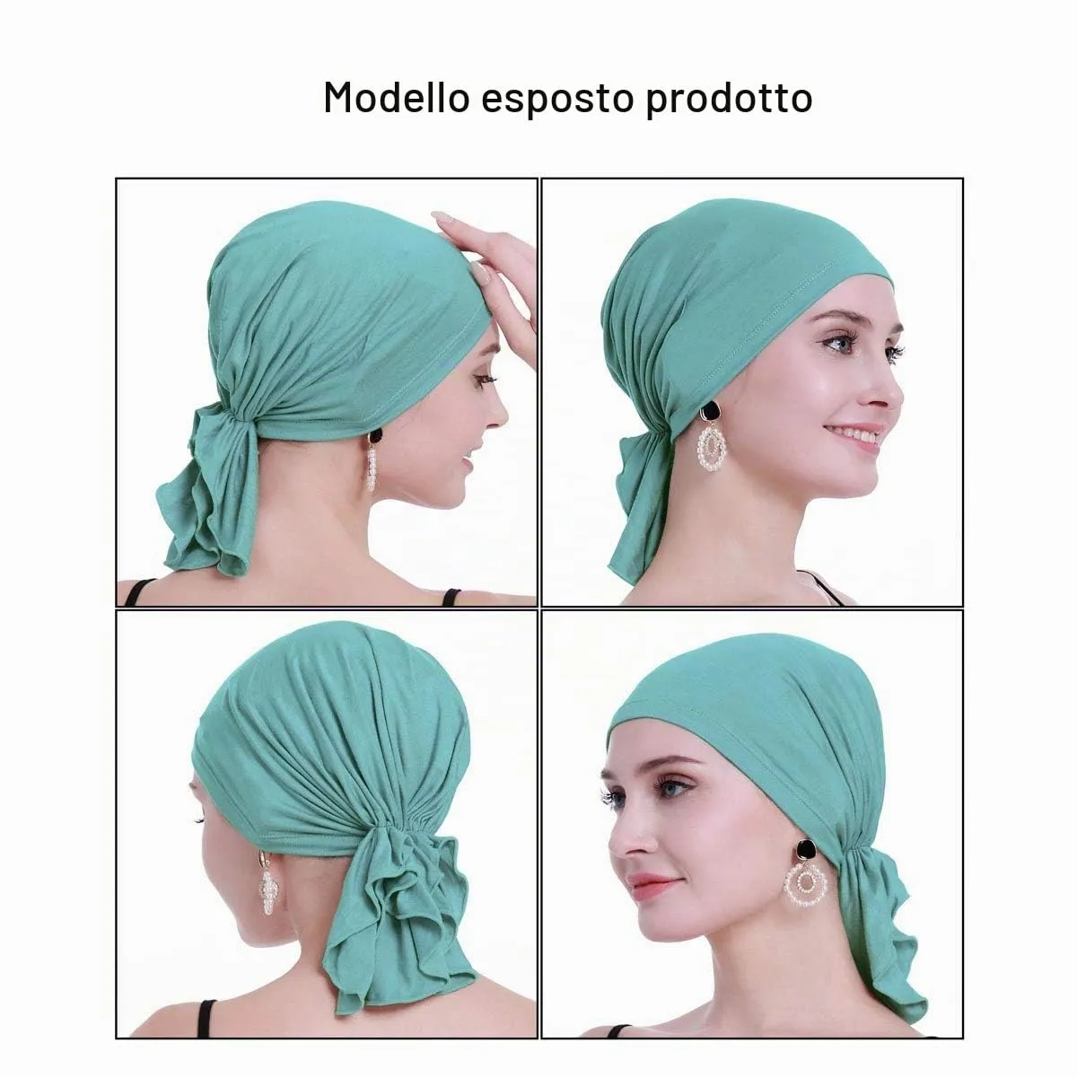 osvyo Copricapo in bambù per chemioterapia da donna, Turbante per perdita di capelli, Verde Chiaro, Taglia unica - immagine 2