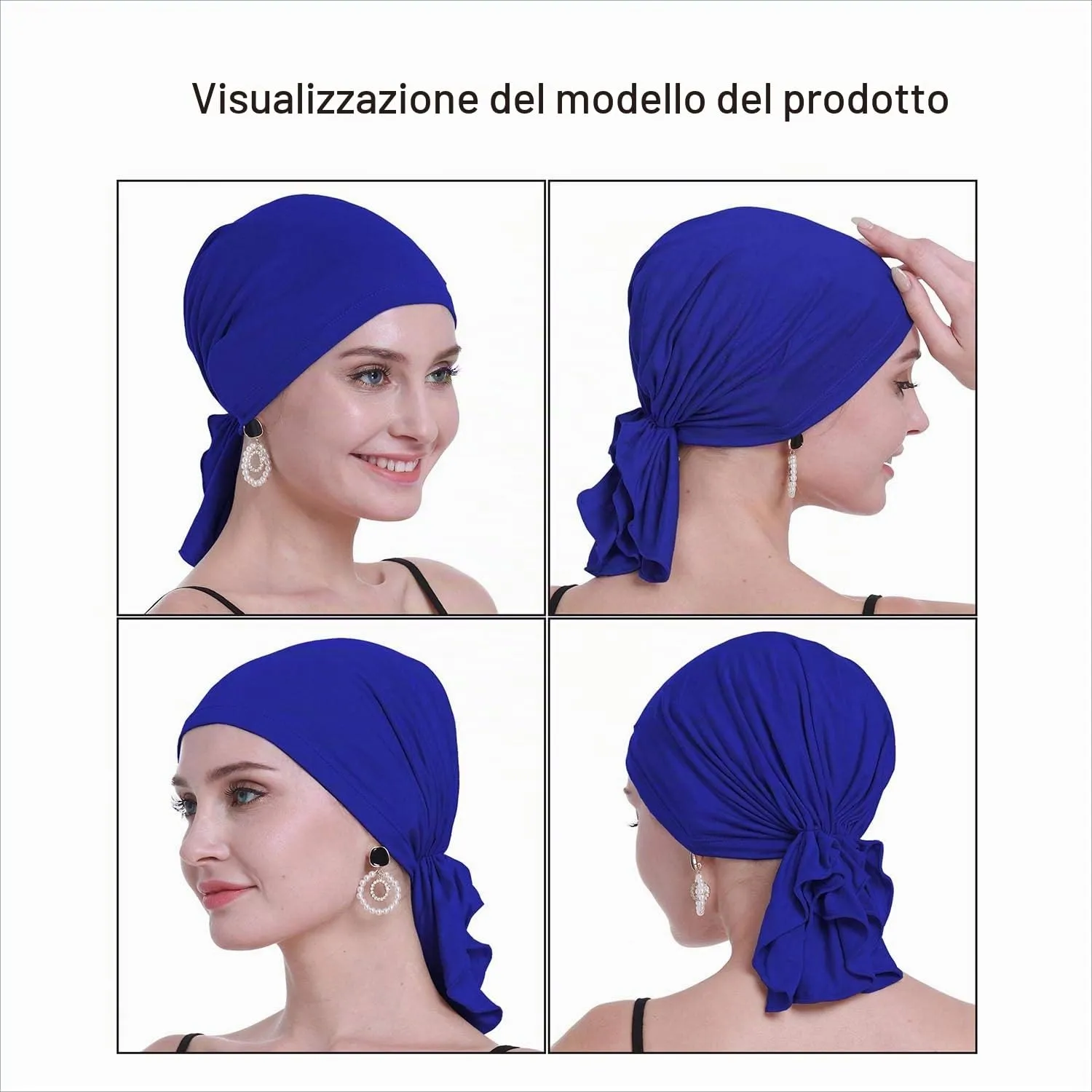 osvyo Copricapo in Bambù per Chemioterapia Donna, Blu Cobalto, Taglia Unica - immagine 2