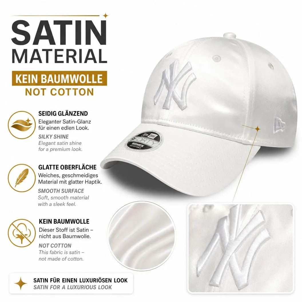 New Era New York Yankees MLB 9Forty Adjustable Women's Satin Cap - White - immagine 2