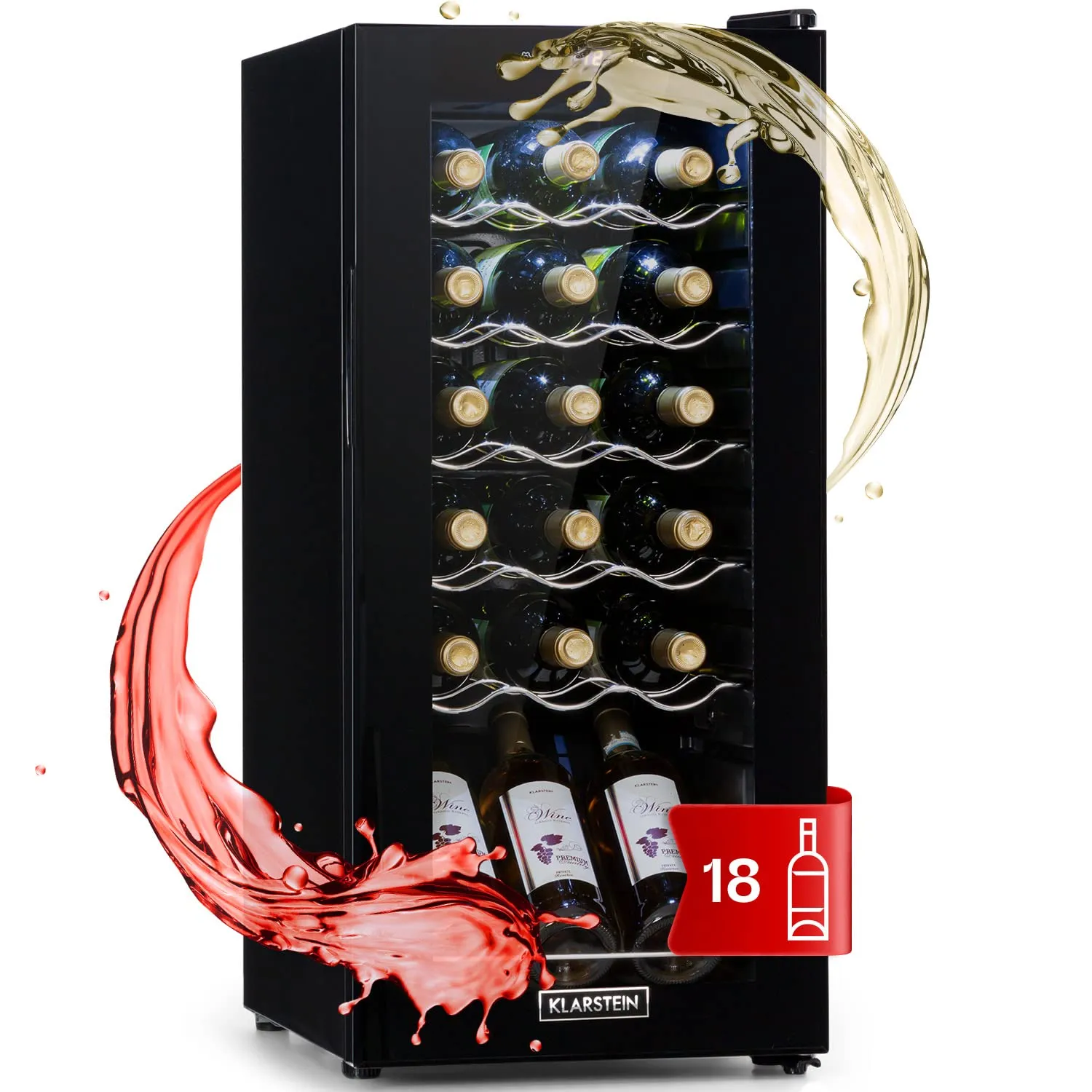Klarstein Shiraz Cantinetta Vino Nero - 18 Bottiglie, 1 Zona, 5–18 °C, LED, Telaio Inox - immagine 1