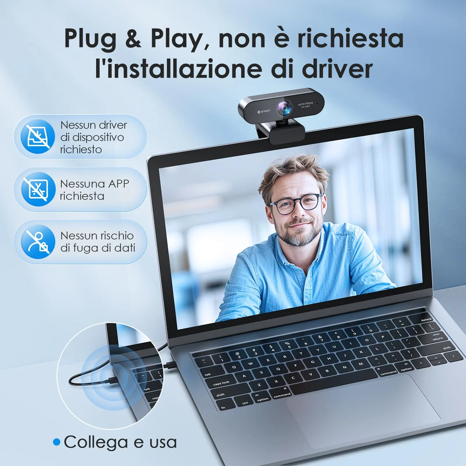 EMEET NOVA Webcam 1080P Full HD, Autofocus, 73° Wide Angle, Dual Microphones, Noise Reduction, Light Correction for PC, Linux, Mac OS - immagine 6