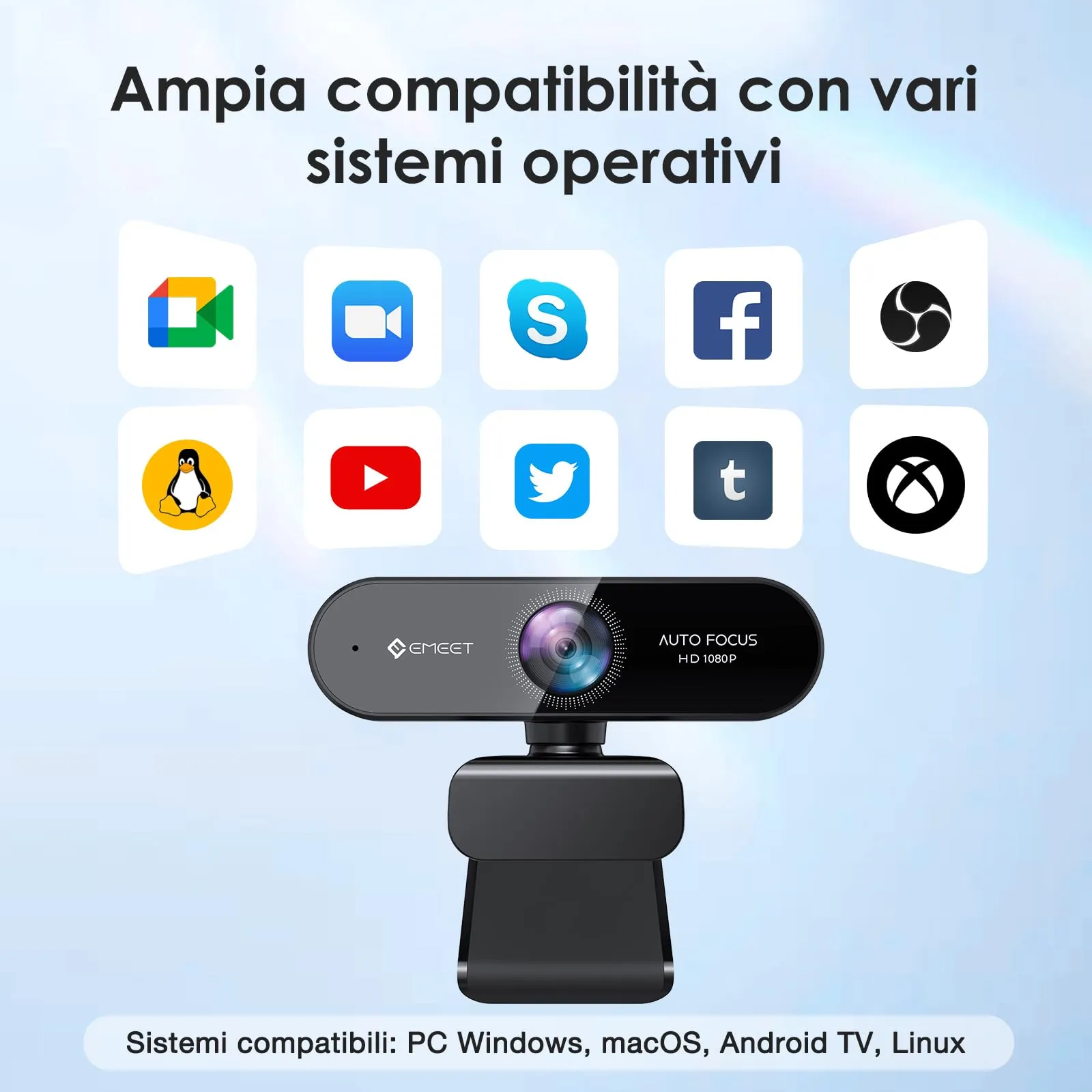 EMEET NOVA Webcam 1080P Full HD, Autofocus, 73° Wide Angle, Dual Microphones, Noise Reduction, Light Correction for PC, Linux, Mac OS - immagine 9