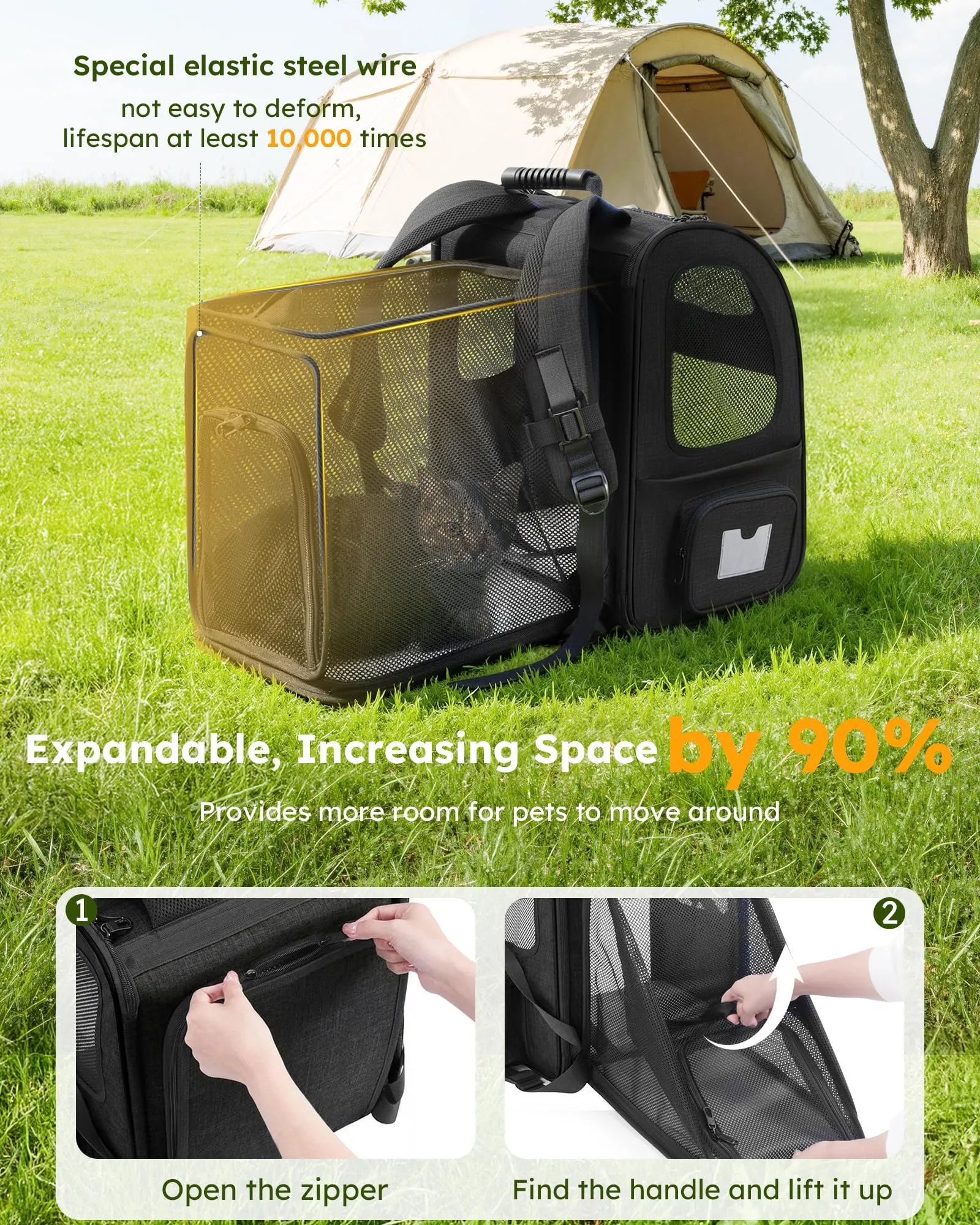 Pecute Zaino Porta Animali Estensibile per Cani di Piccola Taglia e Gatti, Trasportino Portatile PC-PCB06 - immagine 2