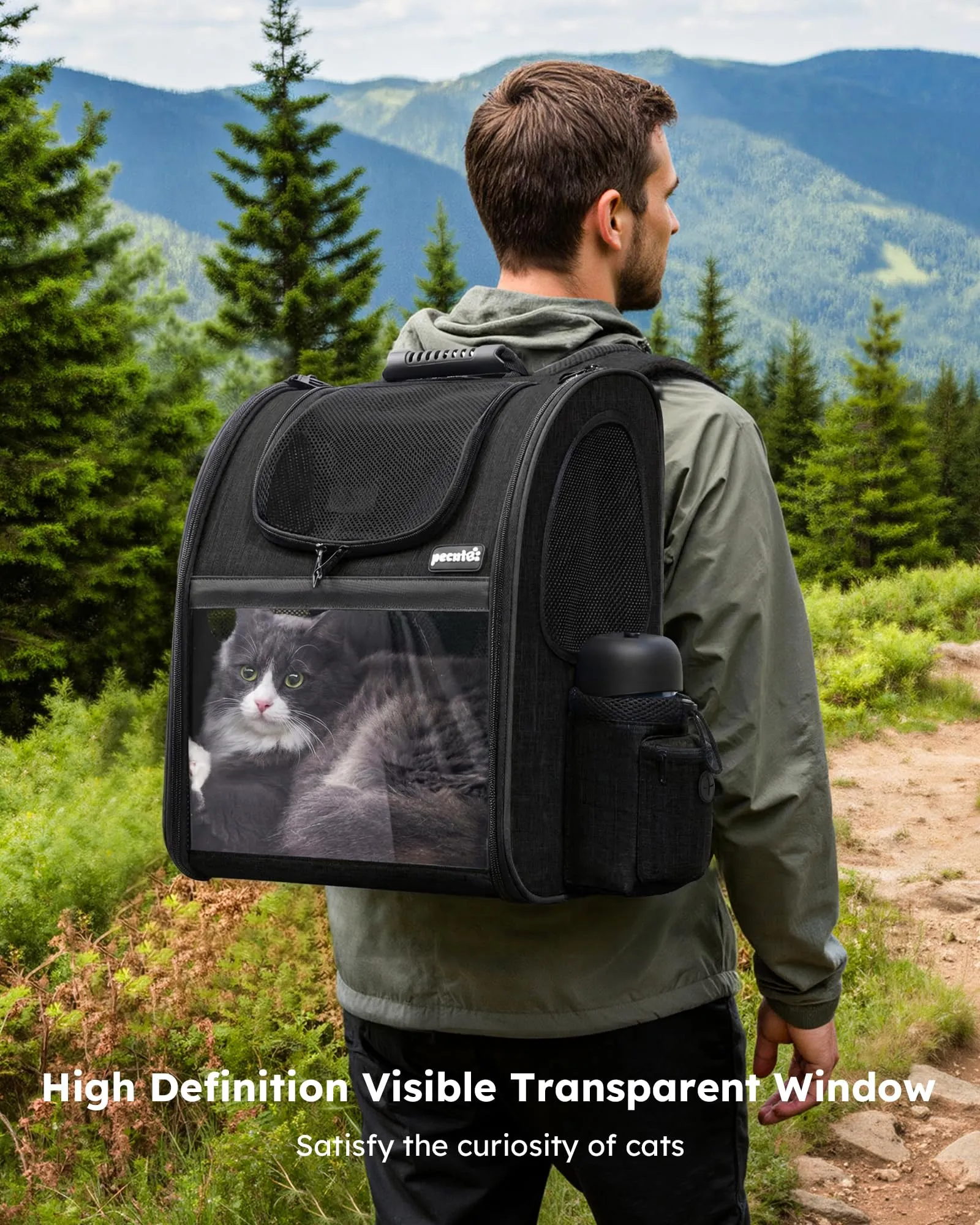 Pecute Zaino Porta Animali Estensibile per Cani di Piccola Taglia e Gatti, Trasportino Portatile PC-PCB06 - immagine 3
