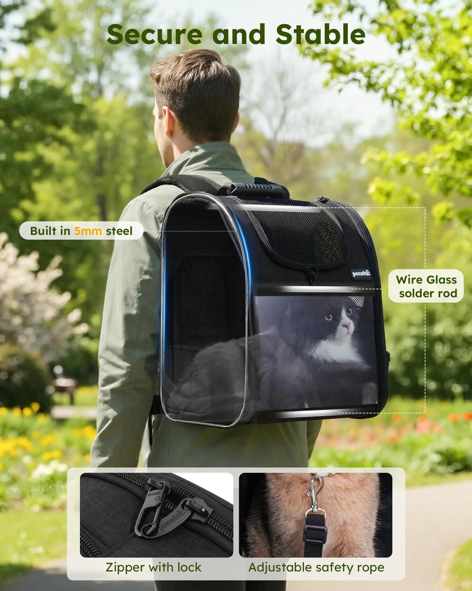 Pecute Zaino Porta Animali Estensibile per Cani di Piccola Taglia e Gatti, Trasportino Portatile PC-PCB06 - immagine 5