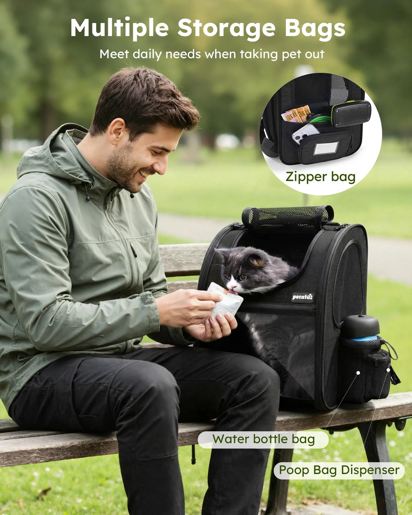 Pecute Zaino Porta Animali Estensibile per Cani di Piccola Taglia e Gatti, Trasportino Portatile PC-PCB06 - immagine 8