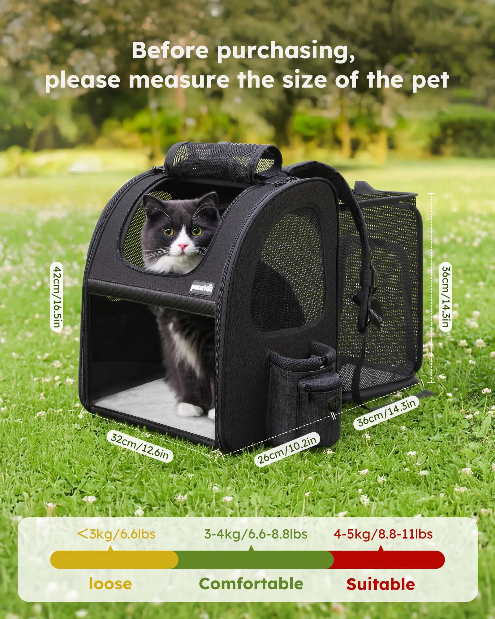 Pecute Zaino Porta Animali Estensibile per Cani di Piccola Taglia e Gatti, Trasportino Portatile PC-PCB06 - immagine 9