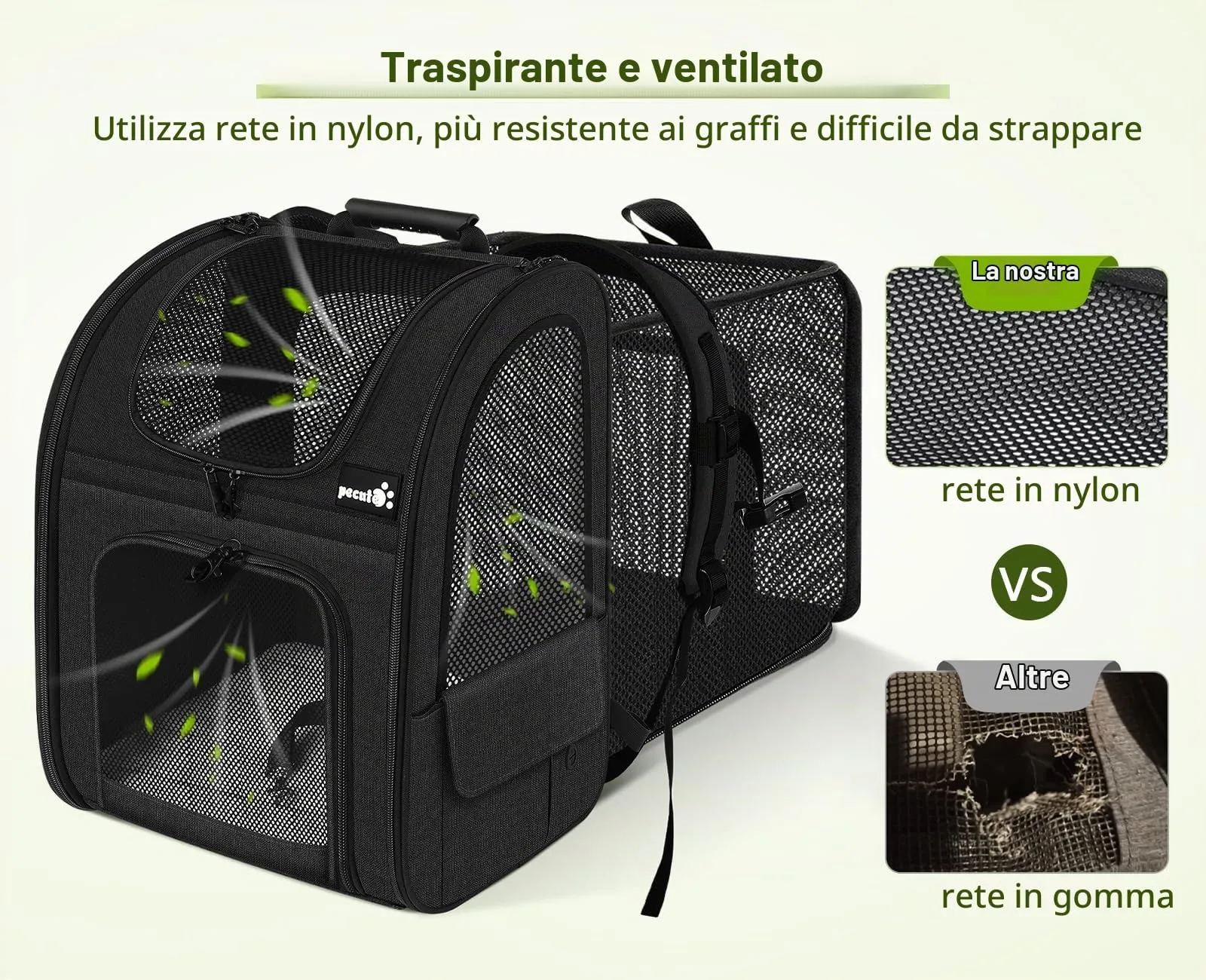 Pecute Zaino per Cani e Gatti Estensibile, Trasportino Portatile PSM-06M - immagine 4