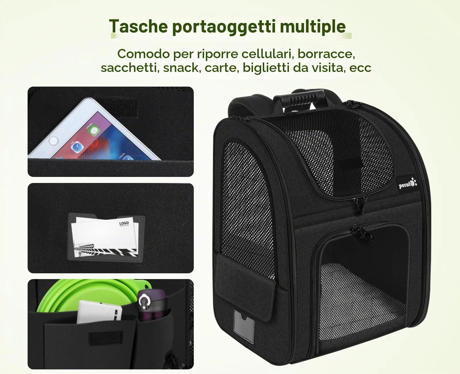 Pecute Zaino per Cani e Gatti Estensibile, Trasportino Portatile PSM-06M - immagine 9