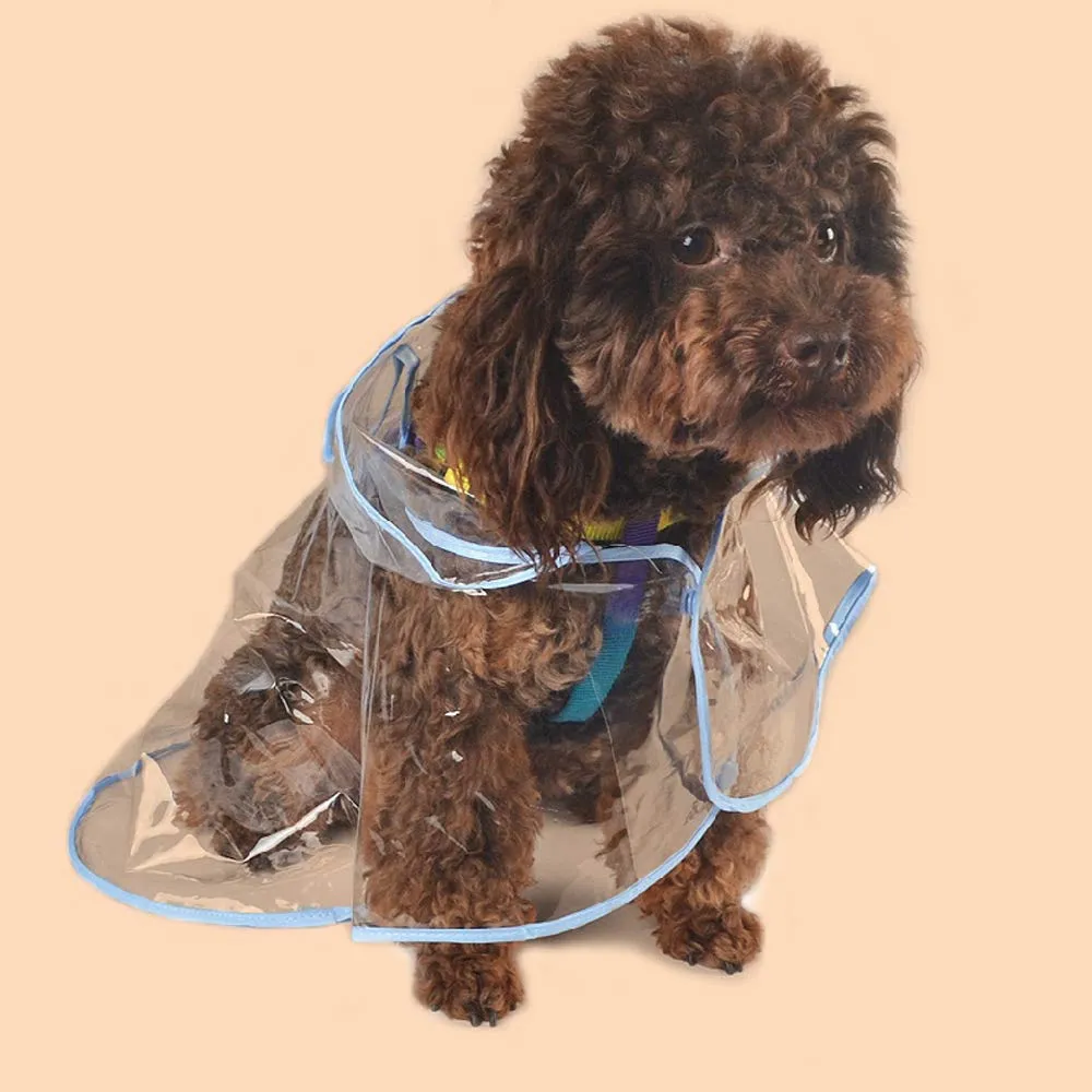 KoKoBin Cappotto Impermeabile per Cani e Gatti con Cappuccio in PVC Trasparente, Blu, L - immagine 5