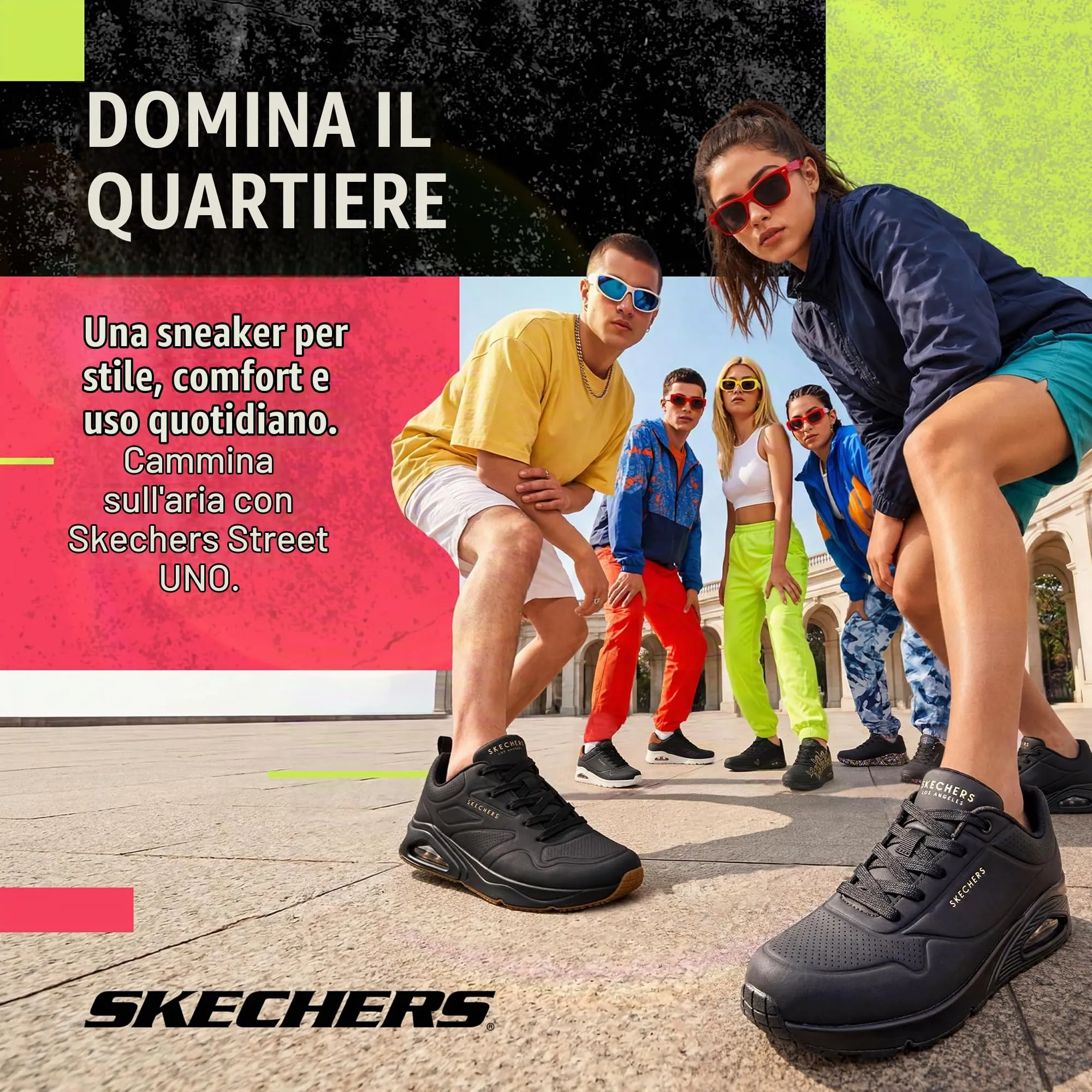 Skechers Women's Skecher Street Uno - Stand on Air Sneaker, Black/Black, 11 Wide US - immagine 7