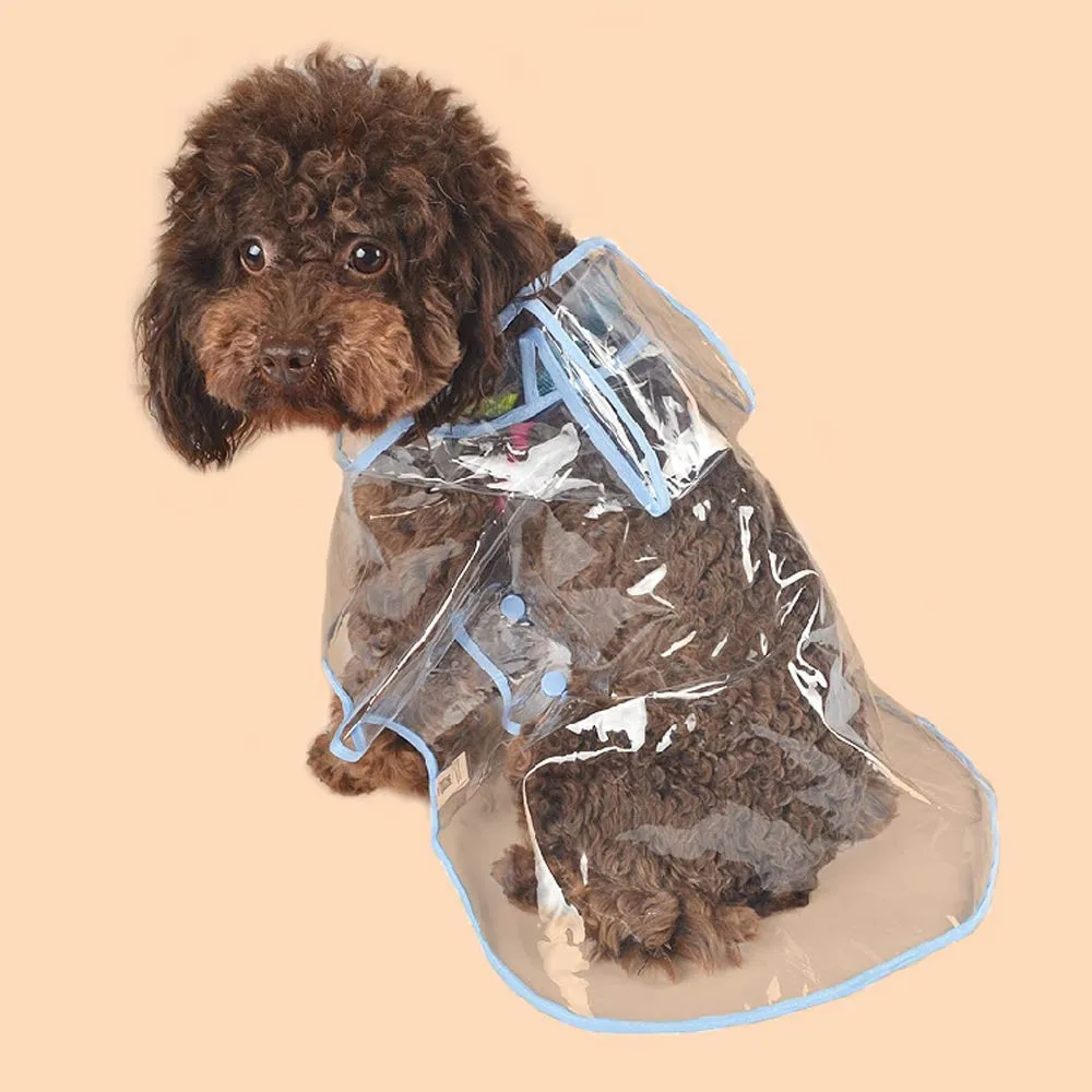 KoKoBin Cappotto Impermeabile per Cani e Gatti con Cappuccio in PVC Trasparente, Blu, S - immagine 4